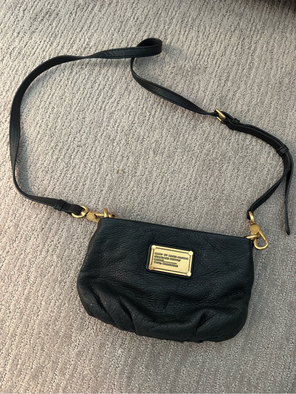 Marc Jacobs Black Leather Crossbody with Gold Plate